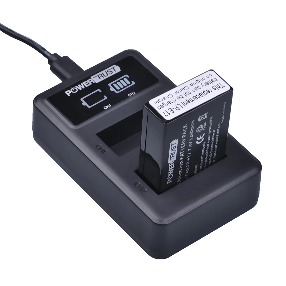 Литий ионный аккумулятор LPE17 LP E17 4х1300 мАч + двойное зарядное устройство USB LED для