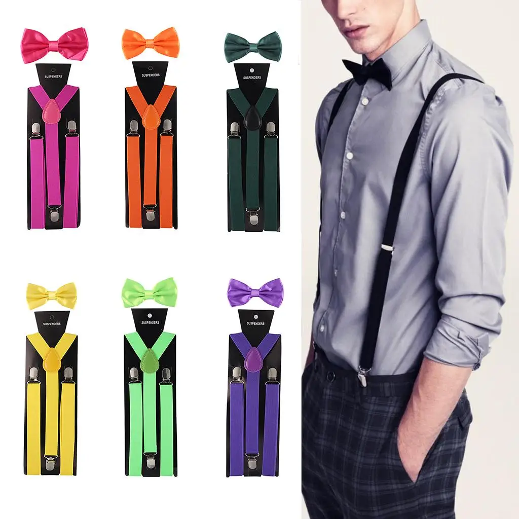 Bow tie Suspender Set Adjustable Elastic Wedding Belt Strap Shirts Brace For Men Women