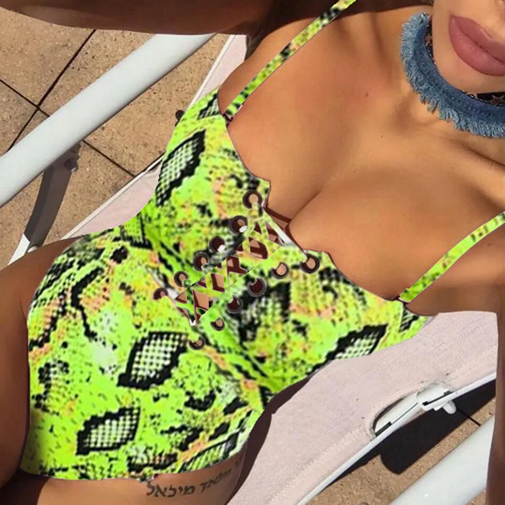 Женская сорочка с леопардовым принтом бандажный купальник бикини пляжная Мода