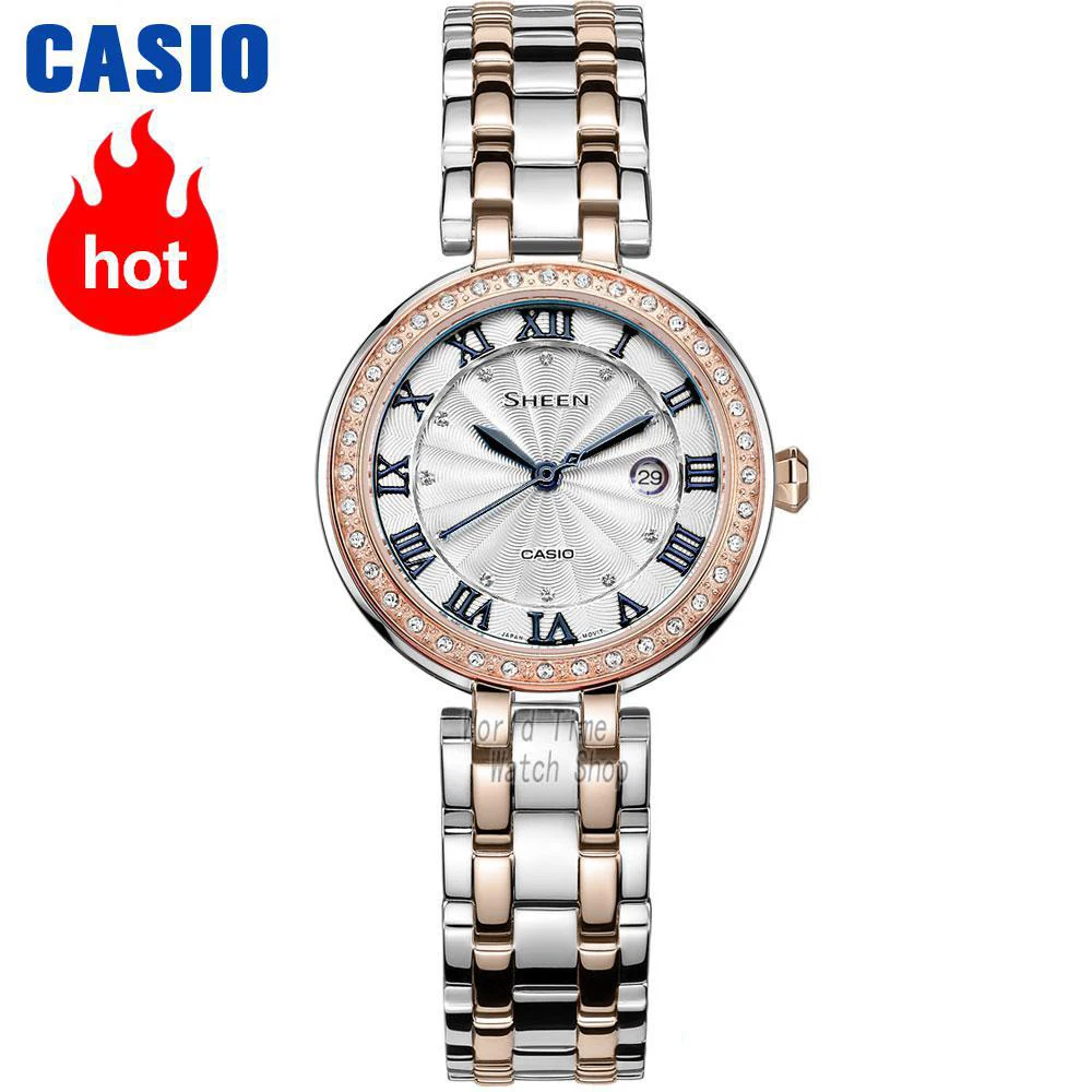 Часы Casio SHEEN женские часы Swarovski Crystal топ класса люкс комплект 50м Водонепроницаемые