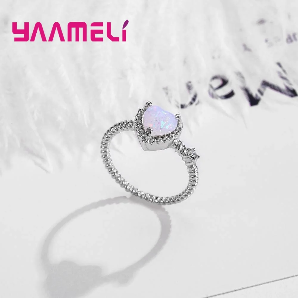 Lovely White Opal Beautiful Heart Queen Temperament Ring For Women Girls 925 Sterling Silver Finger fashion Rings | Украшения и