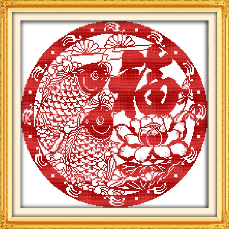 Серебряный лотос рыба порез талисман картины Счетный Печать на холсте DMC 11CT 14CT