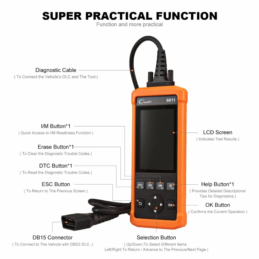 Launch DIY диагностический инструмент CReader 6011 OBD2/EOBD автоматический сканер кода с ABS и
