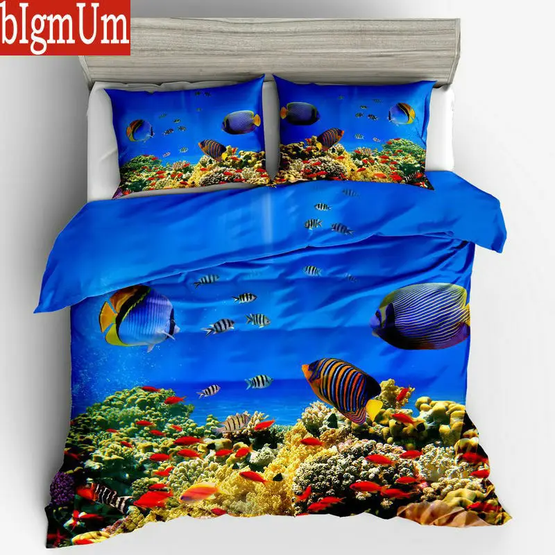 

3D Printed Bedding Set 3pcs Turtle Dolphin Patten Undersea World Duvet Cover Pillowcases UK FR GER Size Single Double King