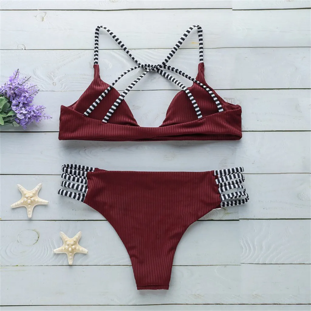 Женский летний сексуальный однотонный красный купальник пляжная одежда из двух