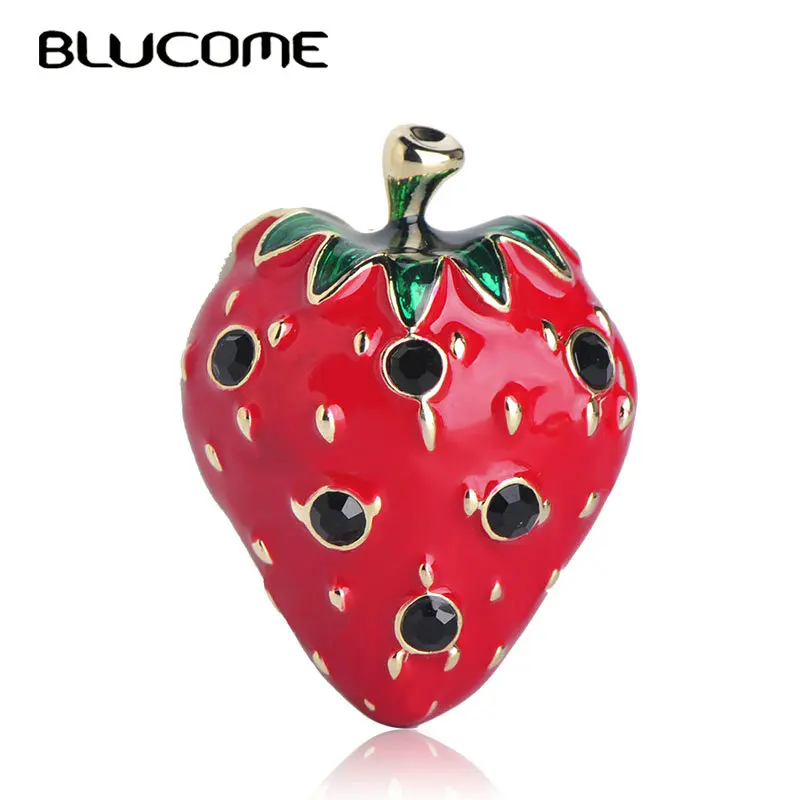 Женская/Детская брошь в форме клубники Blucome красная золотого цвета Ювелирное