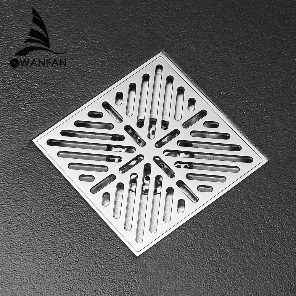 

Shower Drains 15cm Square Brass Chrome Bathroom Floor Drain Balcony Deodorant Bath Drain Strainer Cover Waste Grate 811538