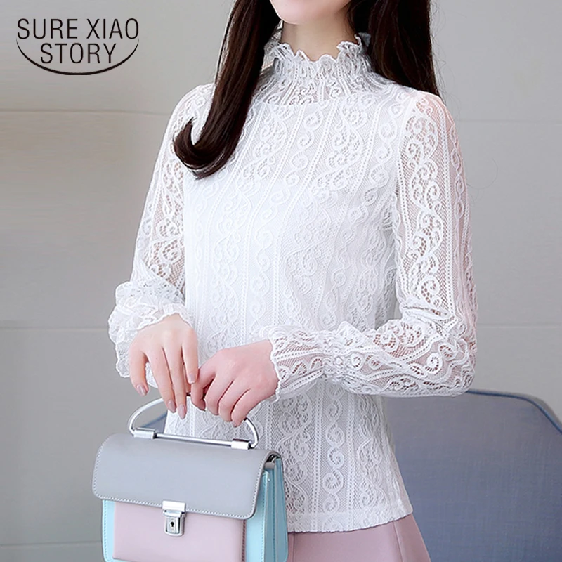Модные женские блузки 2018 кружево сексуальное женская блуза рубашка с длинным