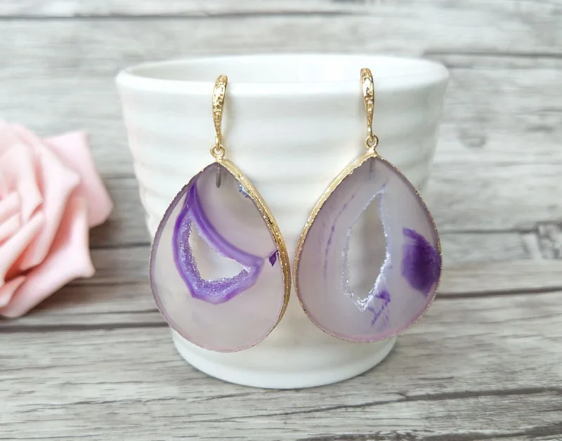 5 pairs Drusy Natural big Agat e geode Dangle Earrings druzy gem stone earrings Handmade Jewelry For Women ER502 | Украшения и
