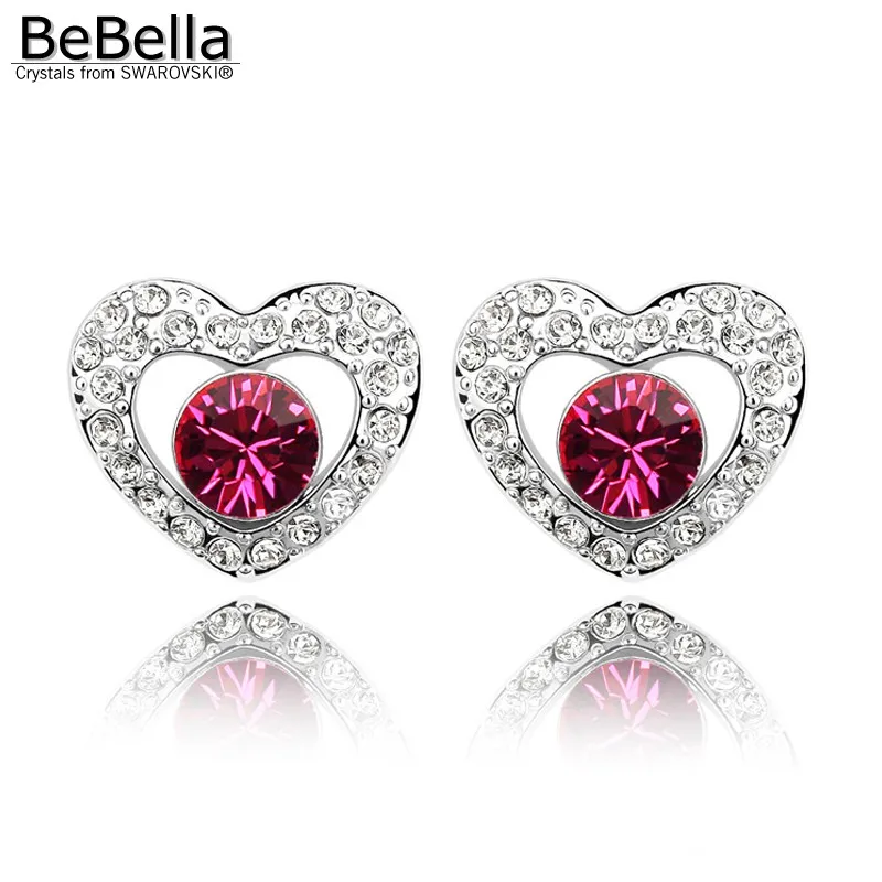 Женские серьги BeBella в форме сердца с кристаллами сделанные элементами Swarovski|heart
