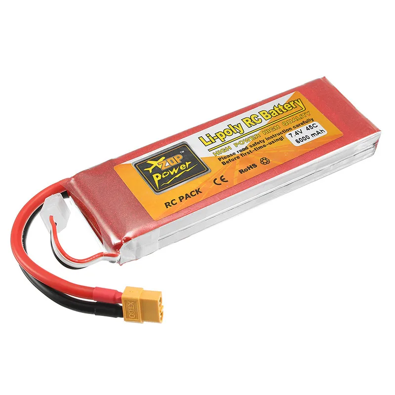 ZOP Мощность 7 4 V 6000 мА/ч 45C 2 S Lipo Батарея XT60 разъем для Радиоуправляемый гоночный