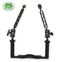dual handle aluminum alloy underwater camera housing tray stabilizer with floating arms flashlight support diving photograph dec
