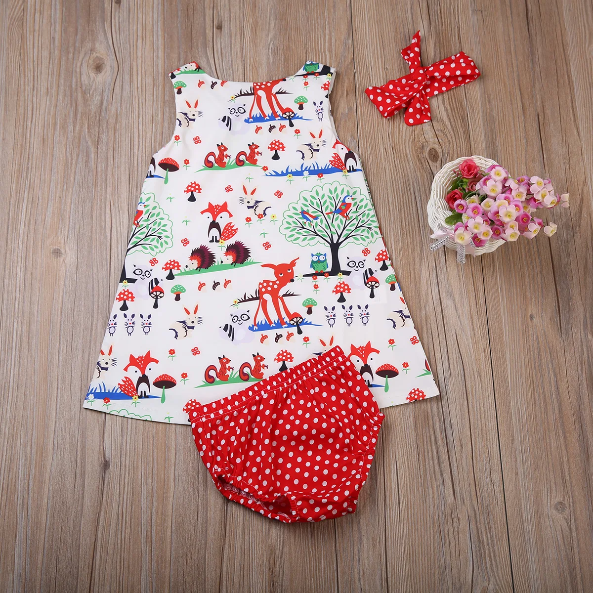 Hi Baby Store платье для новорожденных девочек с мультяшным принтом + шорты в горошек