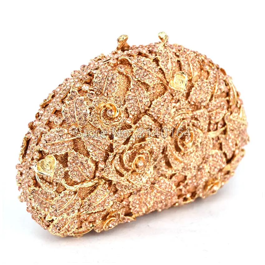 Женская сумка клатч цвета шампанского с розой элегантные блестящие женские