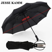 jesse kamm new fully automatic three folding male commercial compact large strong frame windproof 10ribs gentle black umbrellas