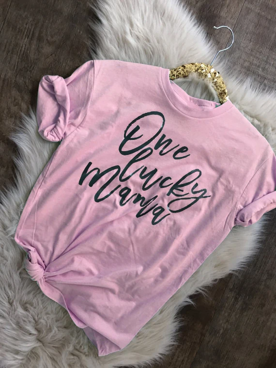 Футболка One Lucky Mama модные розовые Топы в стиле Харадзюку футболки с цитатами для