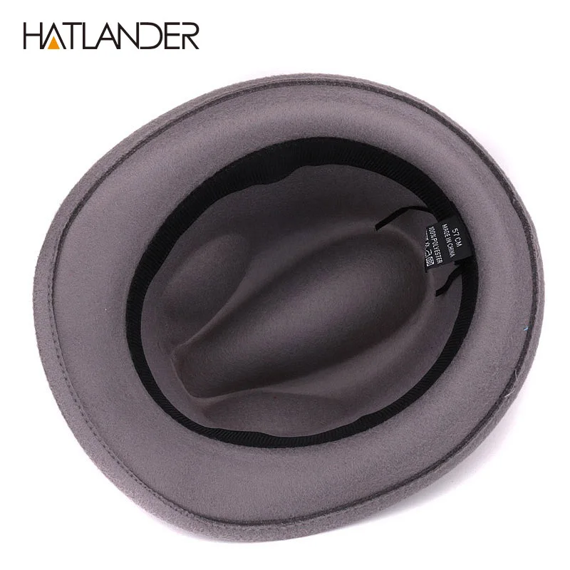 [HATLANDER]Solid boater artificial wool fedoras hat for women mens trilby Jazz caps gambler church bowler winter top hats | Аксессуары