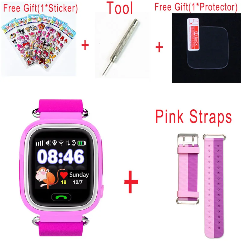 Pink add Strap Q90 gps телефон позиционирования Детские часы с Wi-Fi SOS смарт детские часы анти потеря монитор трекер PK Q80 Q50 Q60 - Цвет: Pink add Strap