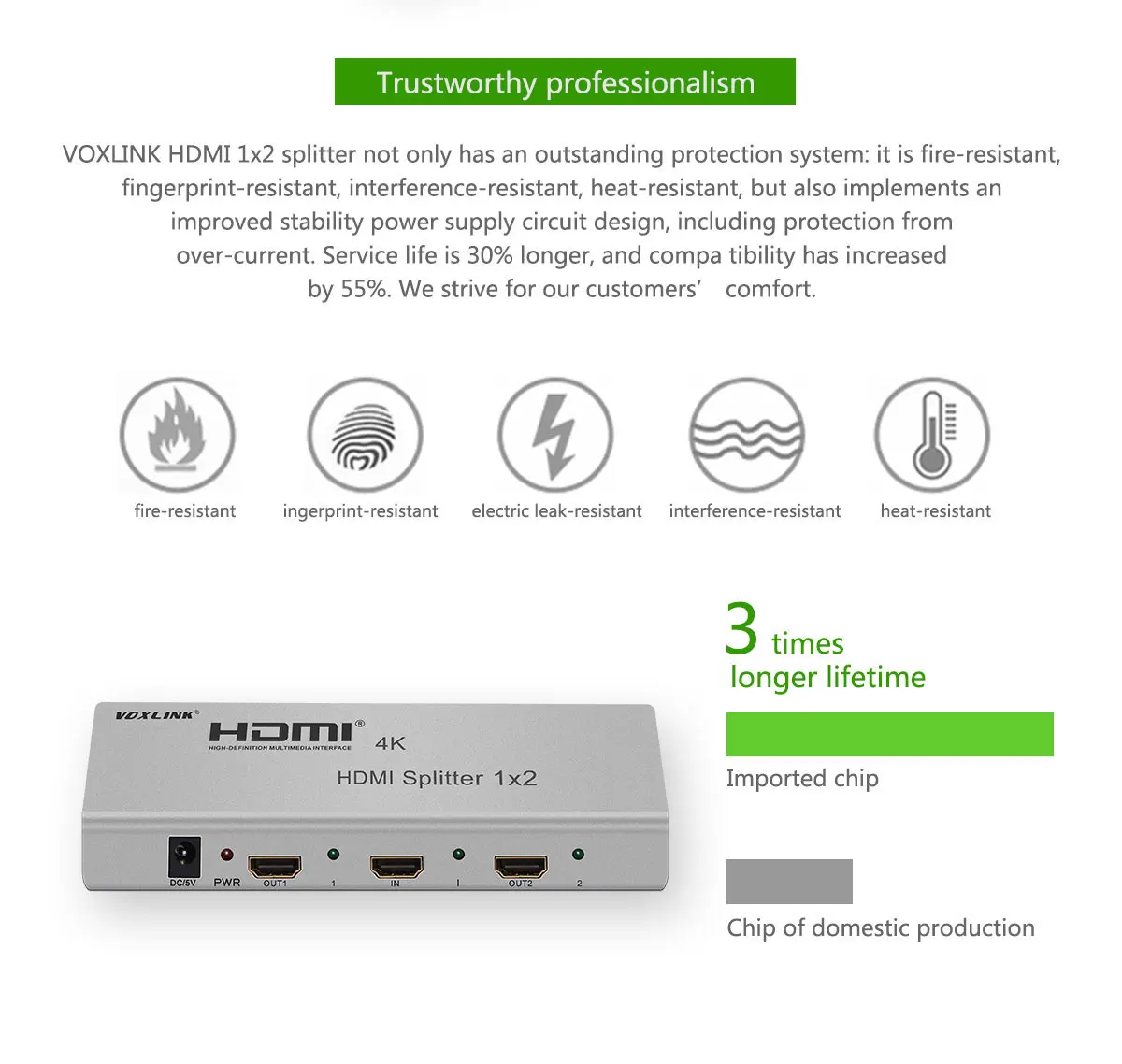 Voxlink Ultra HD 4 К версия V1.4 HDMI Splitter 1x2 1-2-out Поддержка EDID управления ИК расширение hdcp1.4
