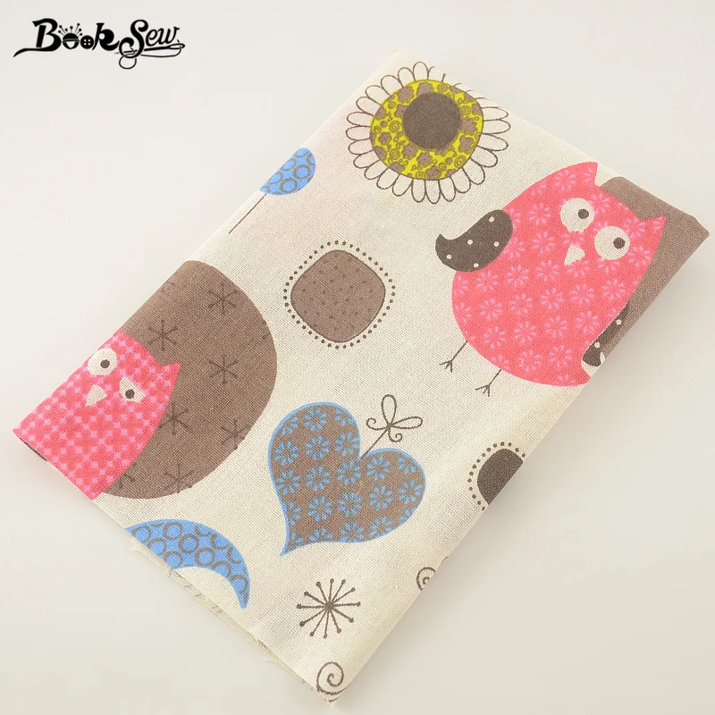 Ткань из хлопка и льна с изображением розовой совы для изготовления книг подушки