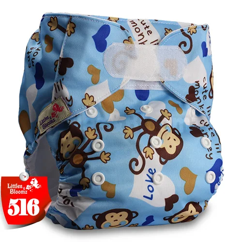 [Littles&Bloomz] Один размер многоразовые тканевые подгузники Моющиеся Водонепроницаемые Детские карманные подгузники стандартная застежка на липучке - Цвет: 516
