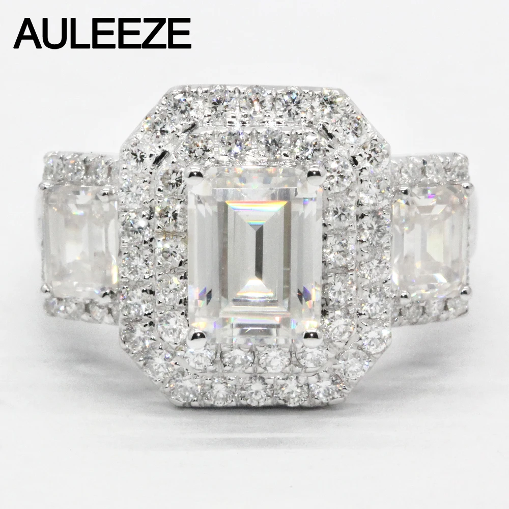 

AULEEZE Luxury 2carat Moissanite Ring Solid 18K White Gold Engagement Ring Emerald Cut Lab Grown Diamond Wedding Ring For Women