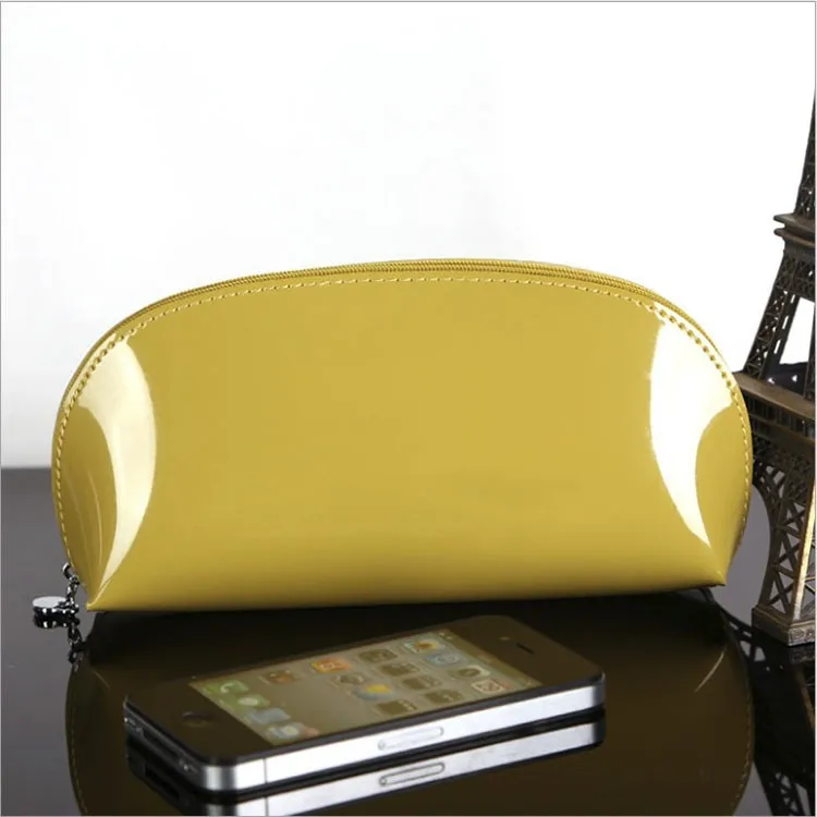 Сумка для макияжа женская из лакированной кожи конфетная однотонная на молнии|make