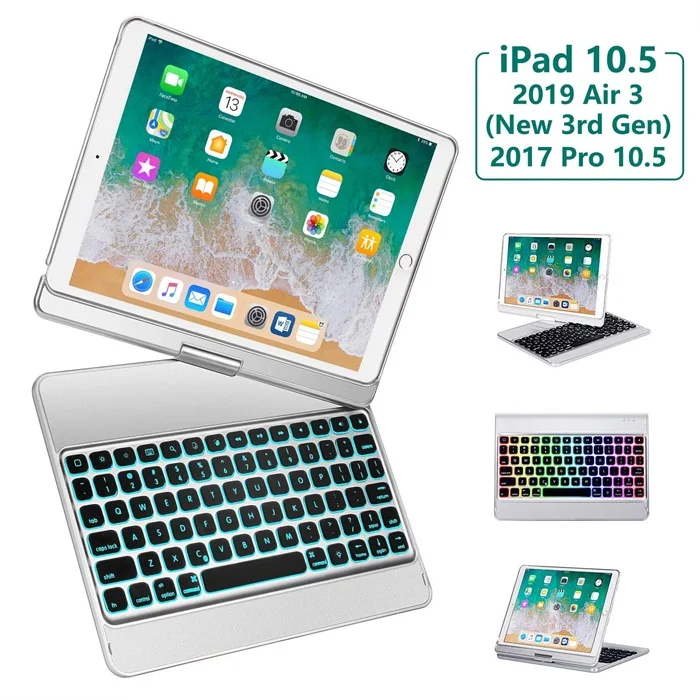 Чехол клавиатура для iPad Air 3 10,5 поворот беспроводная клавиатура с подсветкой Bluetooth чехол для iPad Air 3 10,5 funda Pro 10,5 чехол - Цвет: Silver