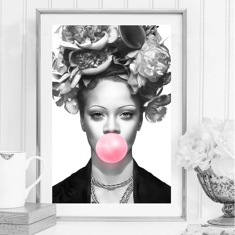 American actress model Bubble Gum Artwork Poster Prints Black White Wall Art Female singer Canvas Painting Picture | Дом и сад