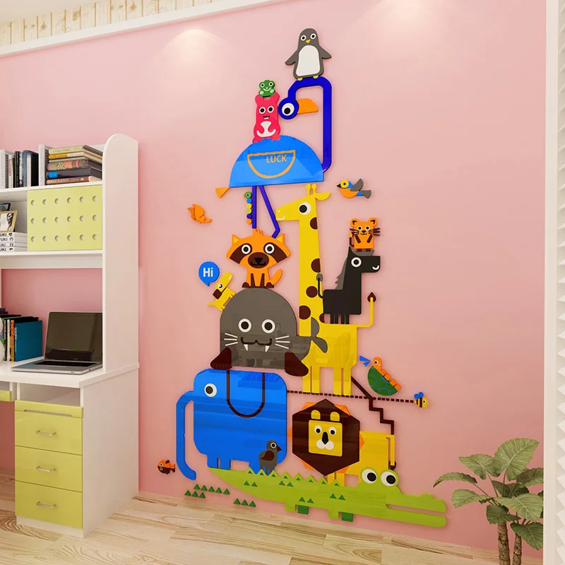 Счастливые Животные Лев Пингвин дизайн DIY акриловые настенные наклейки детская