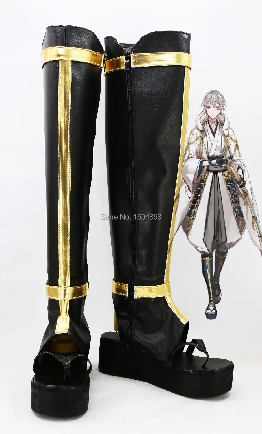 Touken Ranbu Online Tsurumarukuninaga Cosplay Boots Knee Length Open-toed Black Shoes Platform For Men Halloween | Тематическая