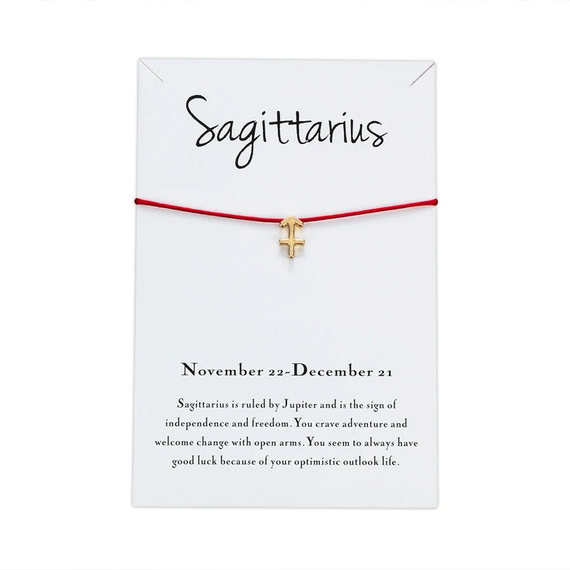 Wish Card Gittarius Созвездие браслет карта для женщин Регулируемая красная веревка