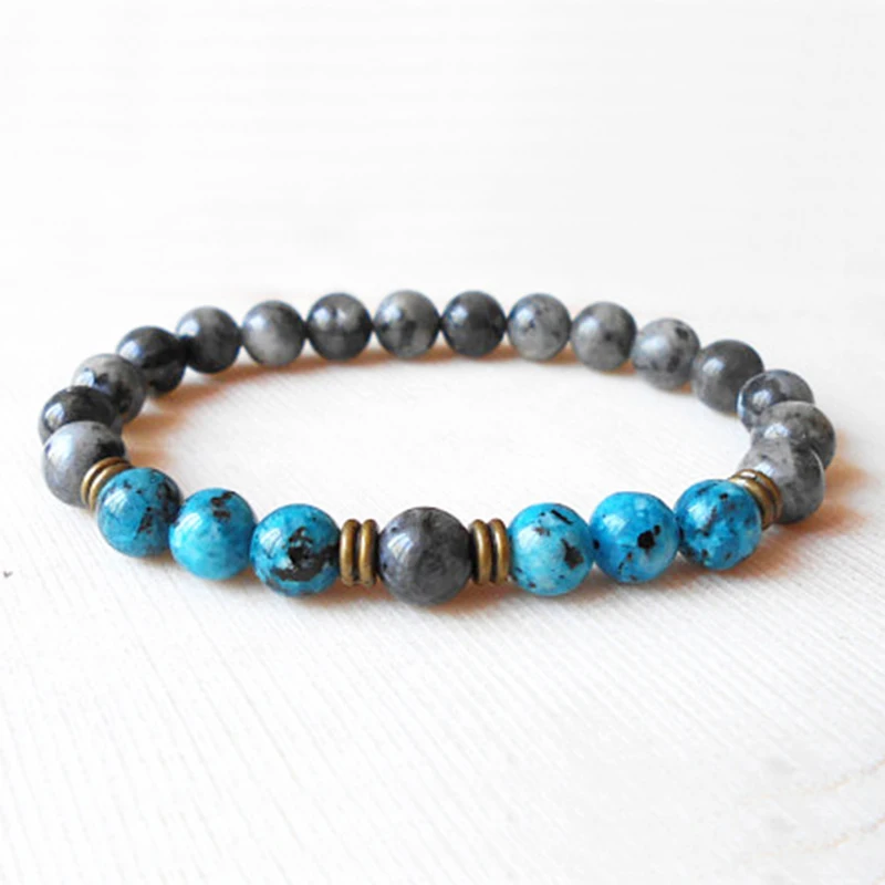 

Stretch Labradorite Mala Bracelet Blue and Grey Beaded Boho Jewelry Yoga Bracelets for Women Men Energy Jewelry