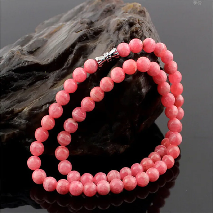 

Natural Red Rose Rhodochrosite Gemstone Necklace 6mm Bracelet Rhodochrosite Women Natural Stone Long Chain Necklace AAAAAA