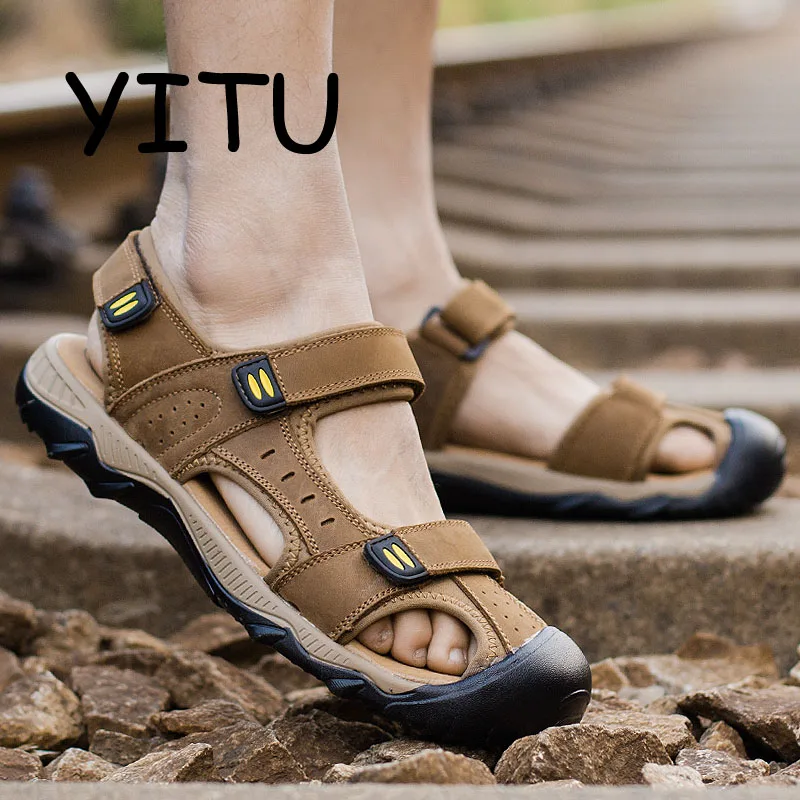 YITU 2018 New Men's Summer Beach Sandals Hiking Breathable Water Brand Genuine Leather Outdoor Man Sport Shoes Plus Size | Спорт и
