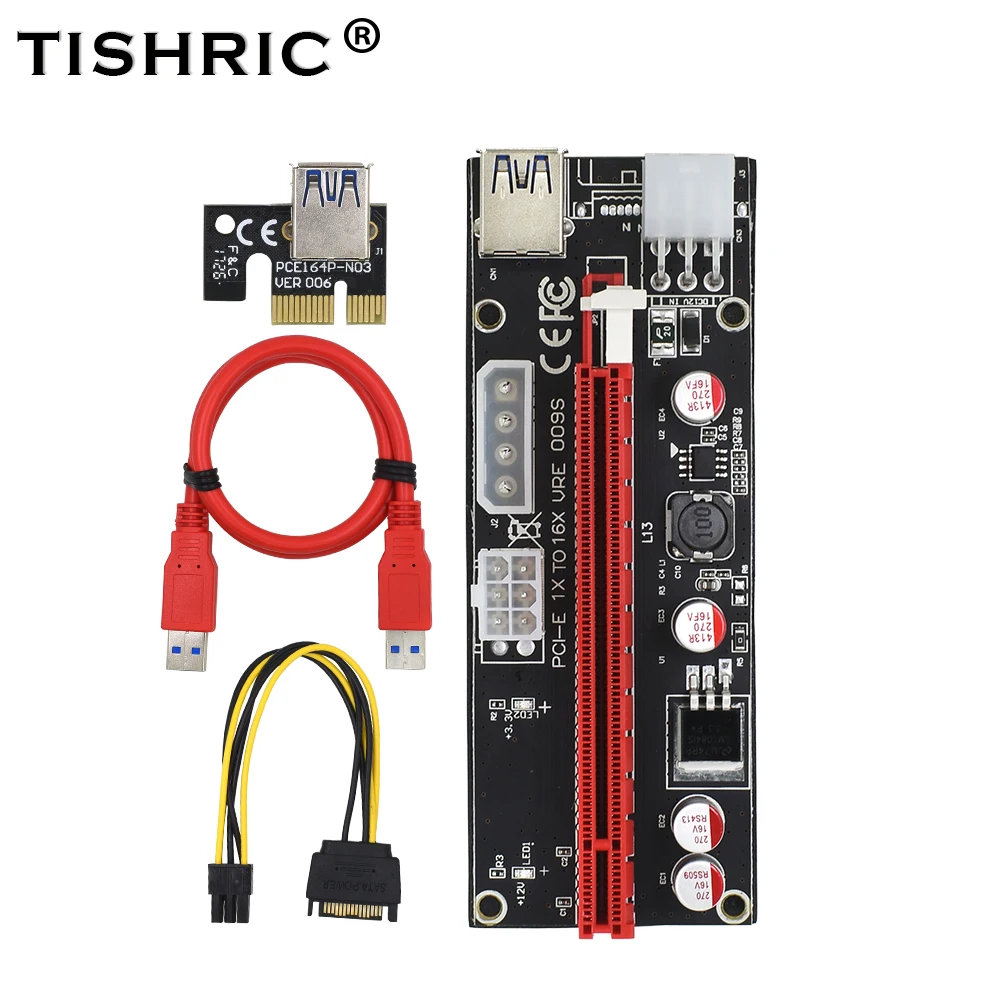 TISHRIC 2018 новейший PCIE PCI E Express Ver 009S Molex 6pin адаптер питания SATA к USB 3 0 кабель 1x 16X Riser Card| |
