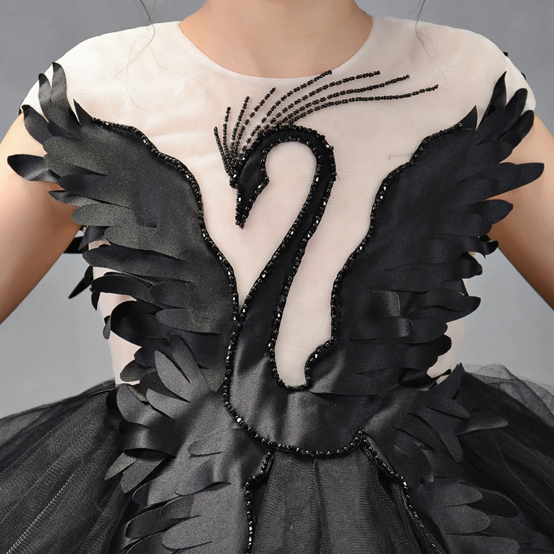 Luxury Long Trailing Flower Girl Dresses Beading Ball Gown Kids Pageant Dress Birthday Stunning Swan Feather Princess B106 | Детская