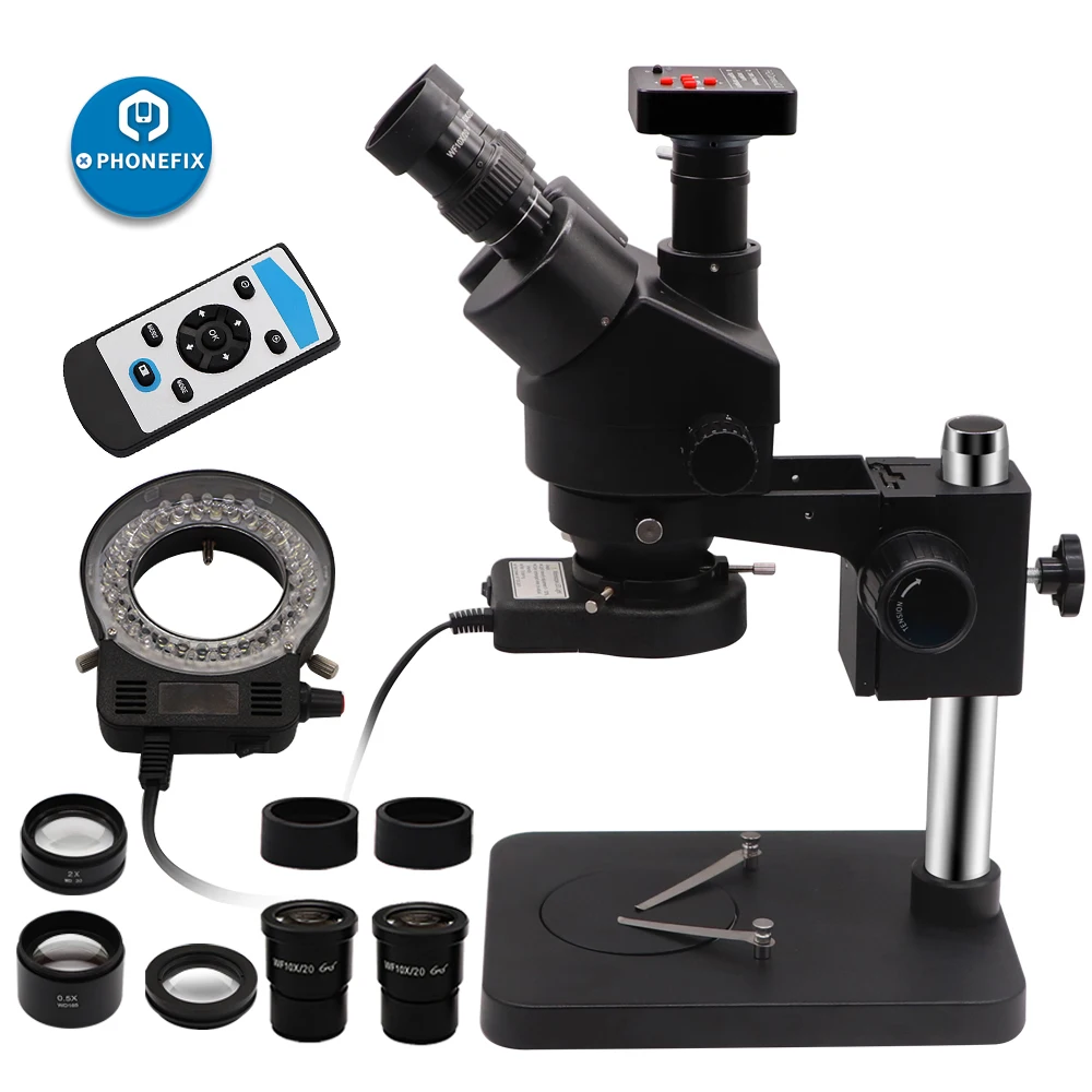 

3,5x-90X Тринокулярный стереомикроскоп с мультифокальным увеличением, с камерой 14 МП, 16 МП, 38 МП, HDMI, черный микроскоп для ремонта телефонов и па...