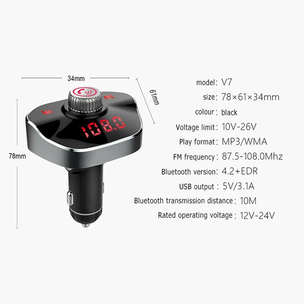Mp3-плеер fm-передатчик 3.1A быстрое двойное зарядное устройство USB Bluetooth Handsfree LCD