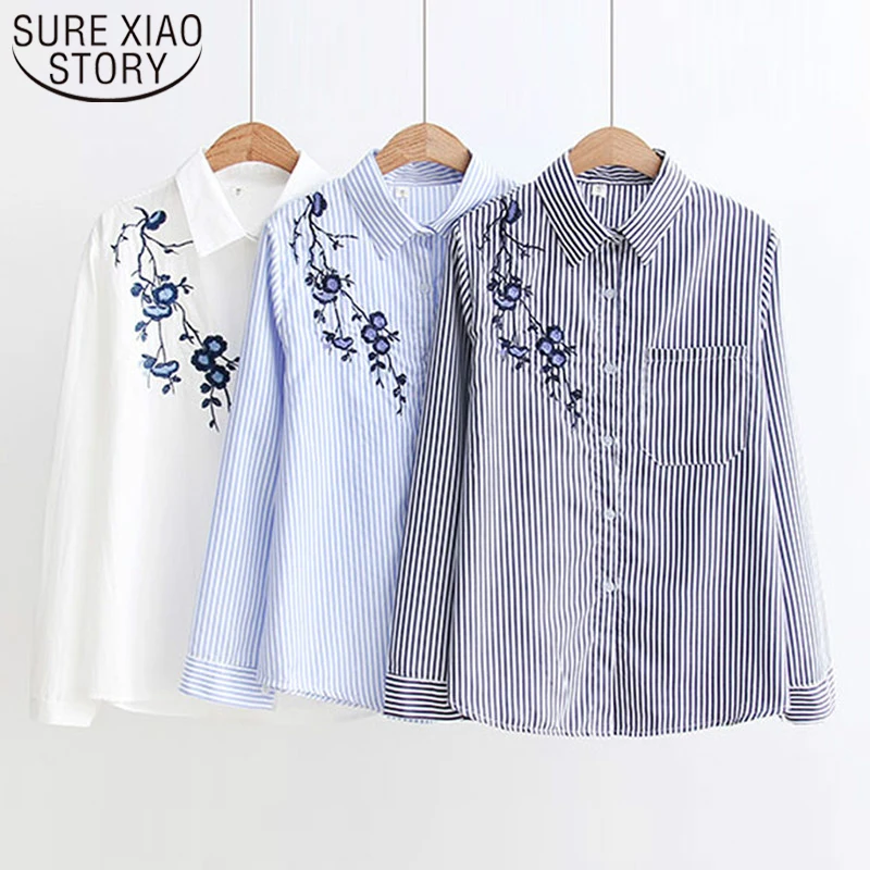 Повседневные женские топы blusas mujer de moda женская синяя рубашка в полоску хлопковая