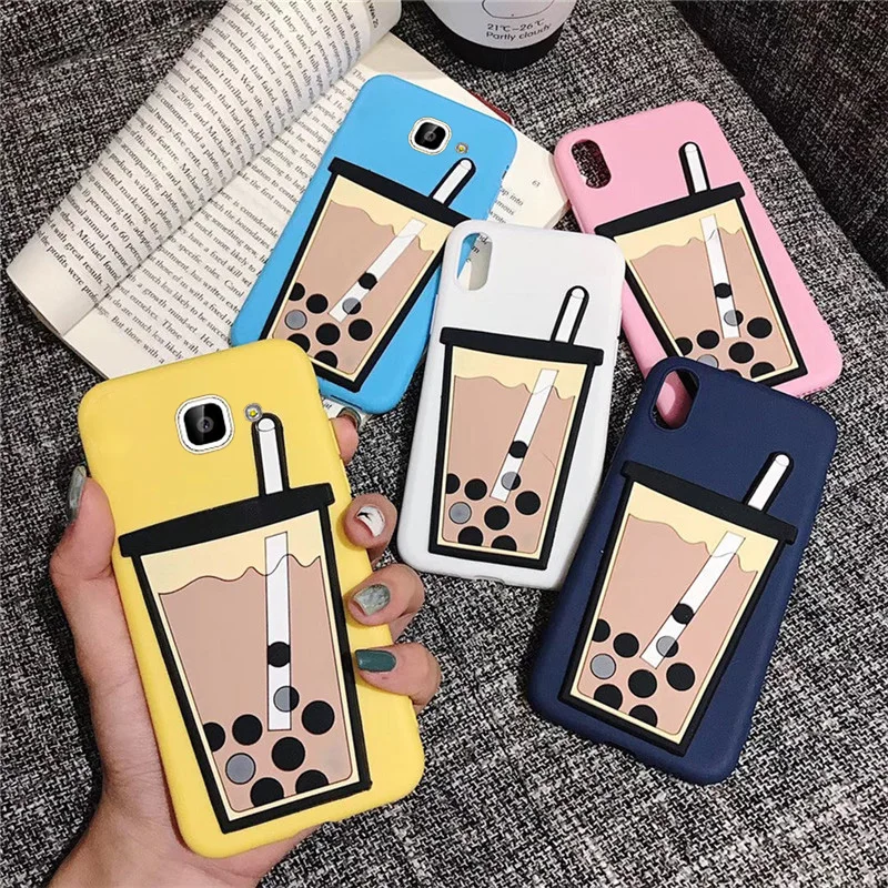 Cute 3D Cartoon Milk tea Cup Phone Case For Samsung Galaxy J7 DUO 2018 SM-J720F J720 Soft TPU Cover Max G615F Capa |
