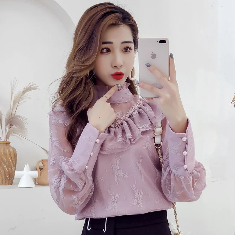 Весна Осень 2020 винтажные рубашки с длинным рукавом корейские шикарные черные