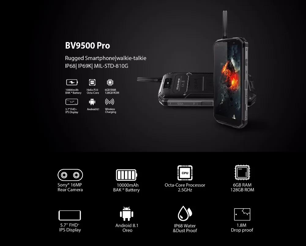 Blackview BV9500 Pro смартфон с 5 7 дюймовым дисплеем восьмиядерным процессором MT6763T ОЗУ 6