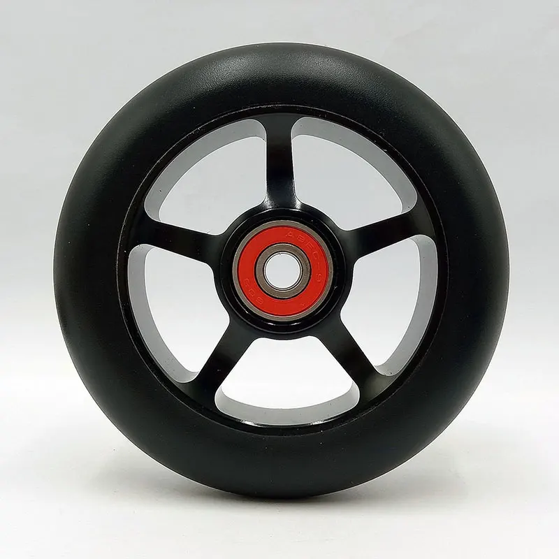 Black 100mm 5X 1 шт. Фристайл трюковый скутер 100 мм колеса с высокой эластичностью износостойкие PU сплав сердечник ABEC-9 подшипники 88A роликовые лыжные колеса - Цвет: Black 100mm 5X
