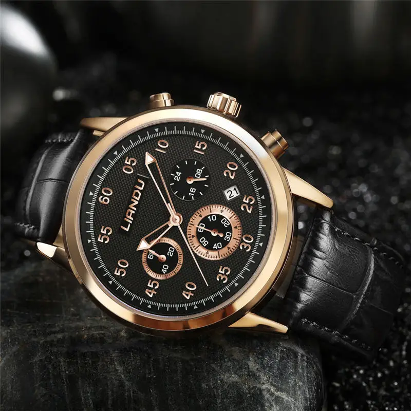 LIANDU хронограф повседневные часы мужские роскошные брендовые кварцевые