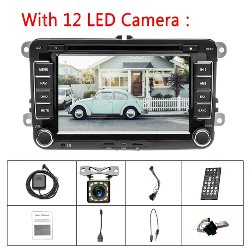 AMPrime 2 Din " автомобильный dvd-плеер для VW/Volkswagen/Passat/POLO/GOLF/Skoda/Seat с gps навигацией Aux карты 2din Автомобильная Навигация - Цвет: With 12 Led Camera