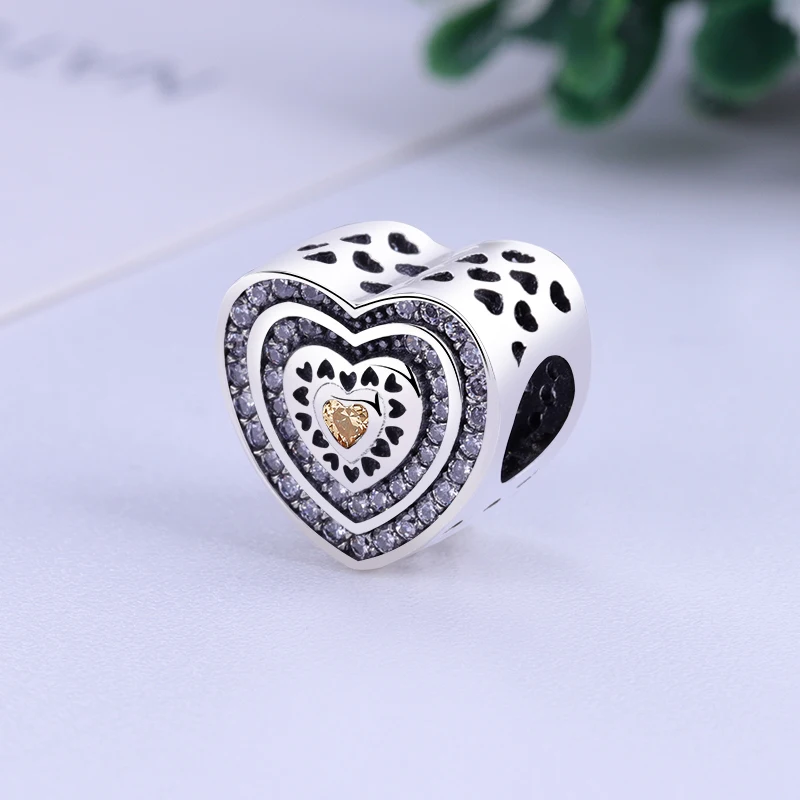 New 100% 925 Sterling Silver Bead Charm Pave Lavish Heart With Crystal Beads Fit Women Bracelet Necklace DIY Jewelry | Украшения и