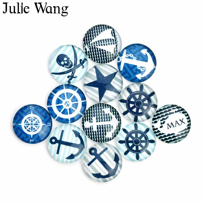 Julie Wang 20 шт 10/12/14/18 мм Якорь Руль пират кошка стекло кабошон для ожерелья серьги
