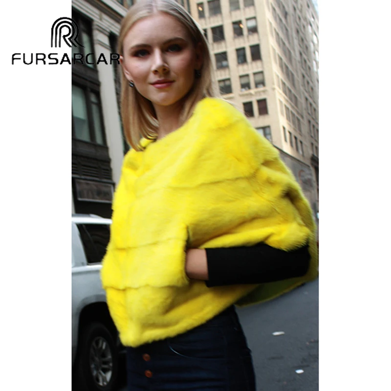 

FURSARCAR Short Style Natural Real Mink Fur Cape Women New Winter Whole Skin Genuine Mink Fur Female Coat Luxury Fur Coat
