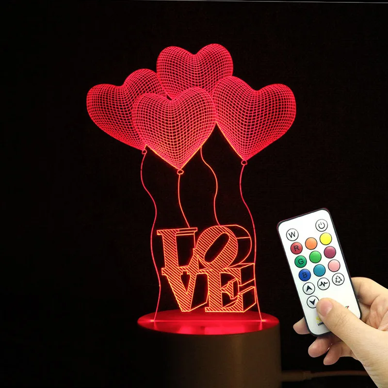 

3D Nightlight Heart pattern LED Lamp Acrylic 7 Colors Change USB Rechargeable Touch sensor control night light home decoration